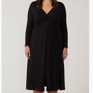 Estelle Eclipse Long Sleeve V-Neck Midi Dress Sweater Dress in Black Sz 2X / 18W